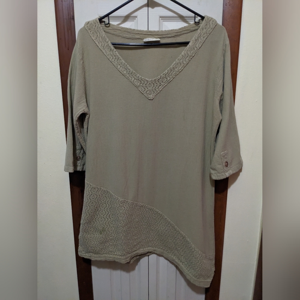 Cottonways Women's Tan Tunic Lagenlook Cotton Top Size 1